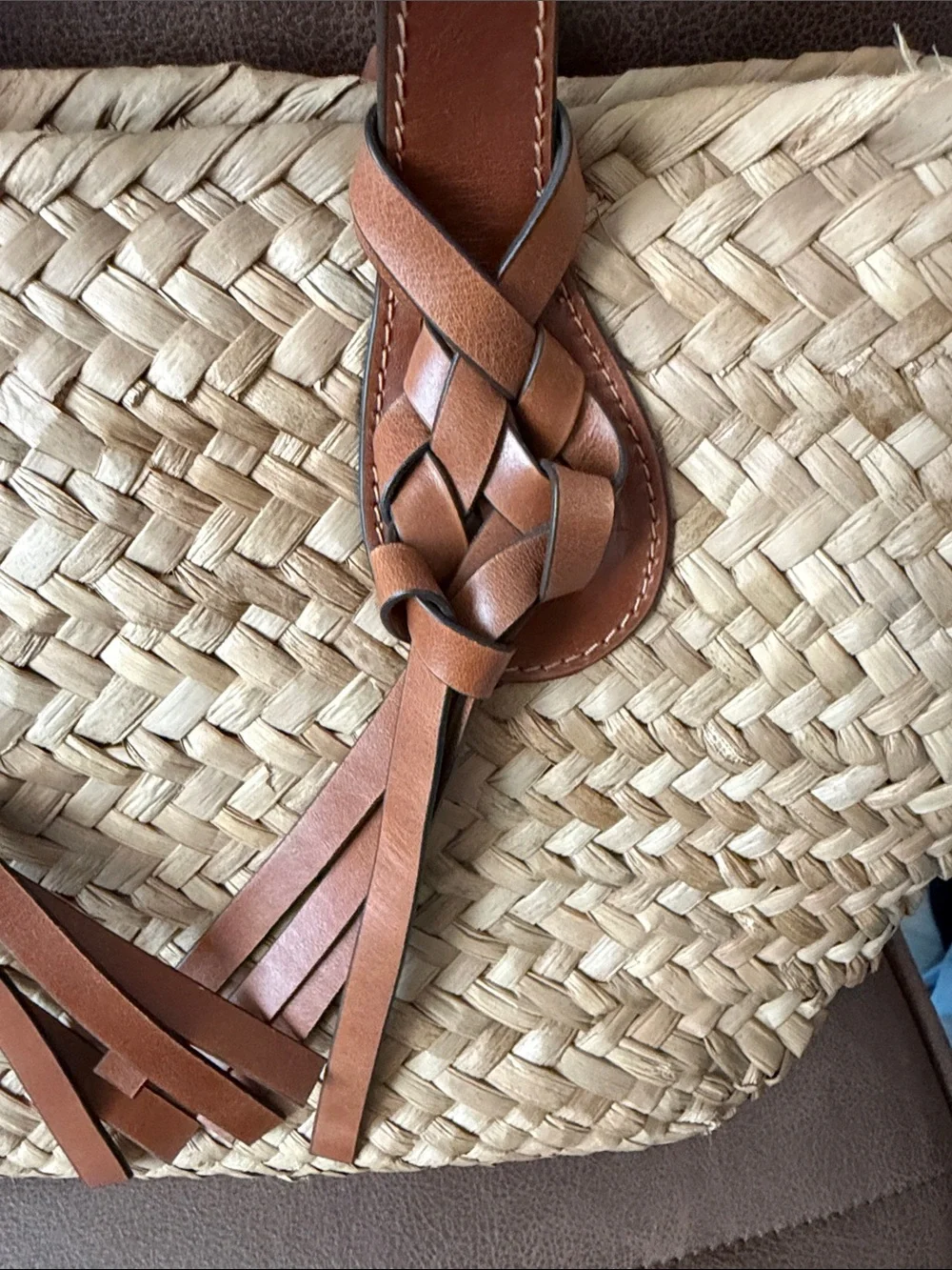 Ulla Johnson Natural Straw Tote with Brown Leather Braided Handles